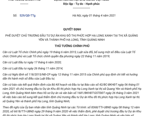 quyet dinh phe duyet chu truong dau tu vinhomes ha long xanh